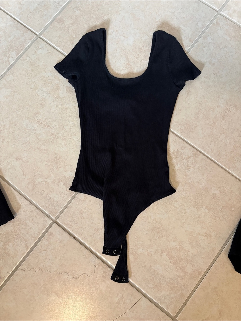 Ribbed Black Short Sleeve One-Piece Bodysuit